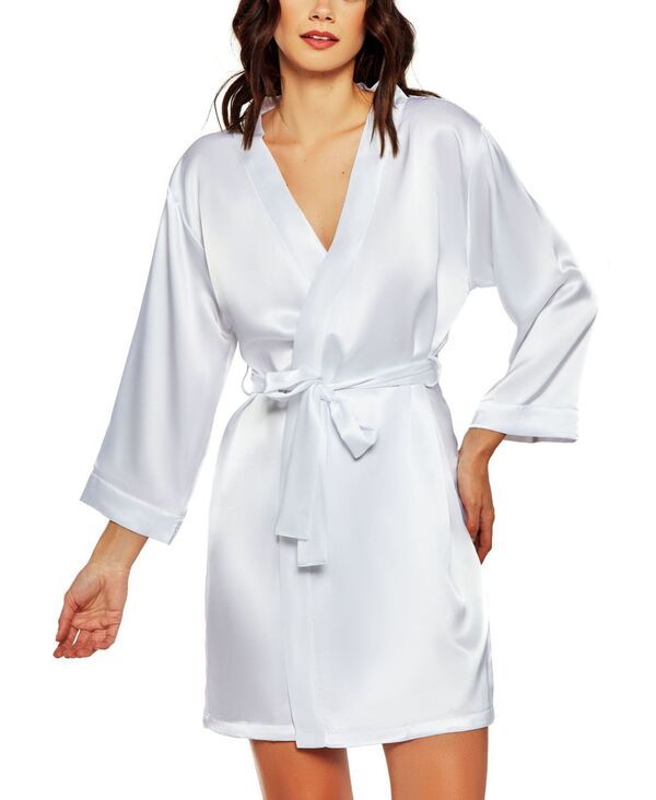 アイコレクション レディース アンダーウェア ナイトウェア サテン iCollection Womens Marina Lux 34 Sleeve Satin Lingerie Robe White