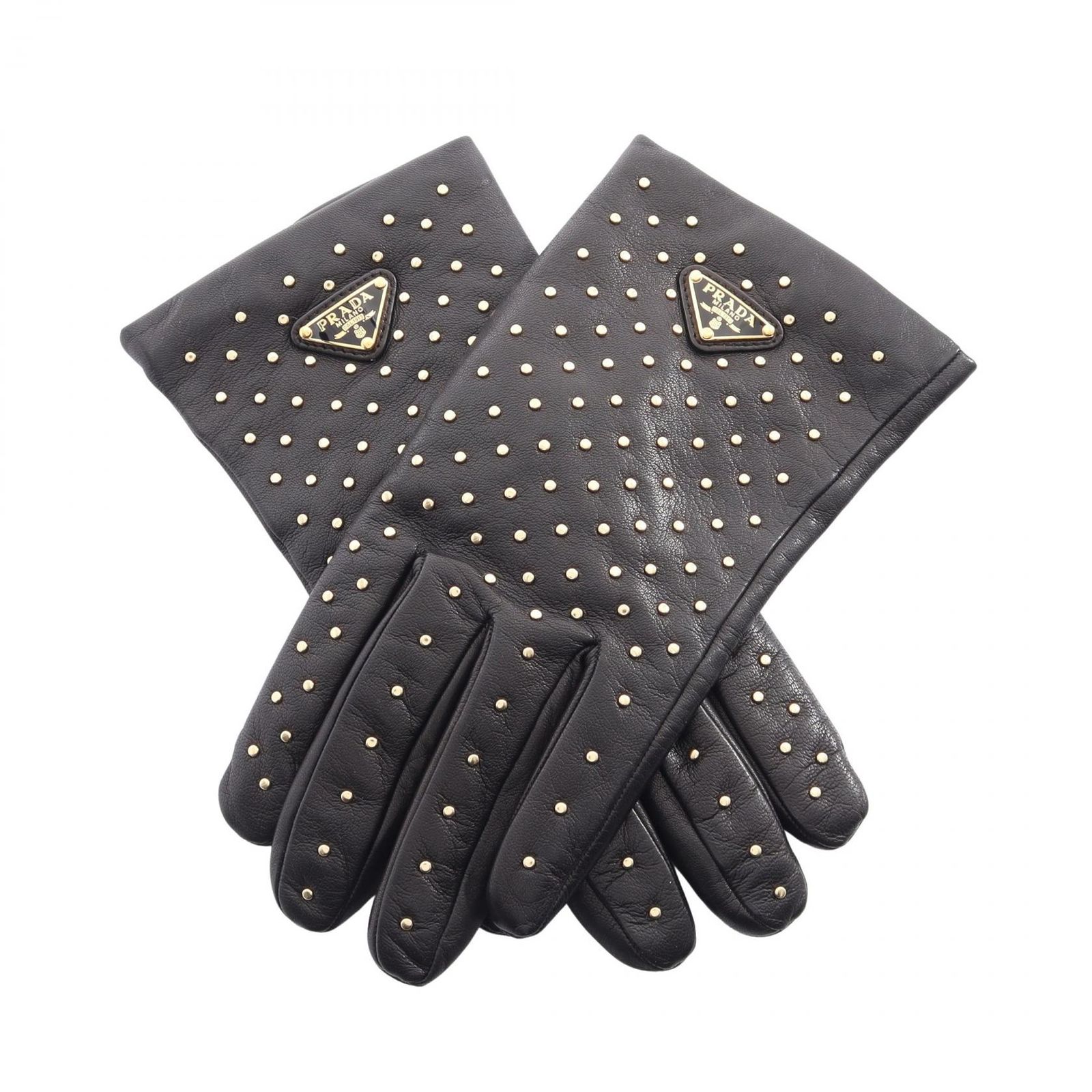 プラダ PRADA 手袋 三角プレート スタッズ ラムスキン（羊革） 手袋 レディース Used A