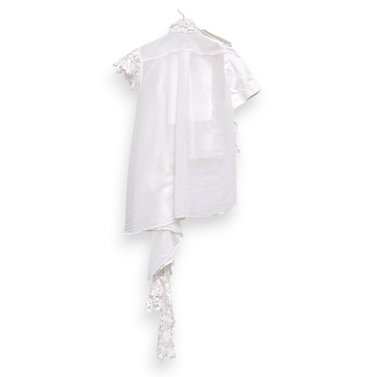 【極美品】サカイ レース＆サテン 切り替えブラウス ホワイト　アシンメトリー SACAI MOST WANTED HEAVY LACE ASYMMETRIC BLOUSE SHIRT サカイ 刺繍