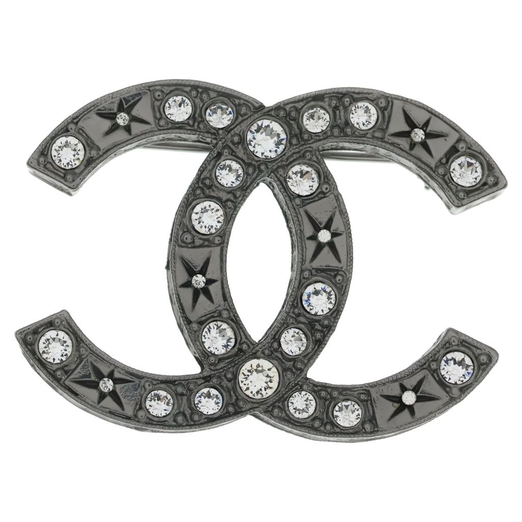 CHANEL (シャネル) ココマーク ラインストーンブローチ ピンバッジ シルバー