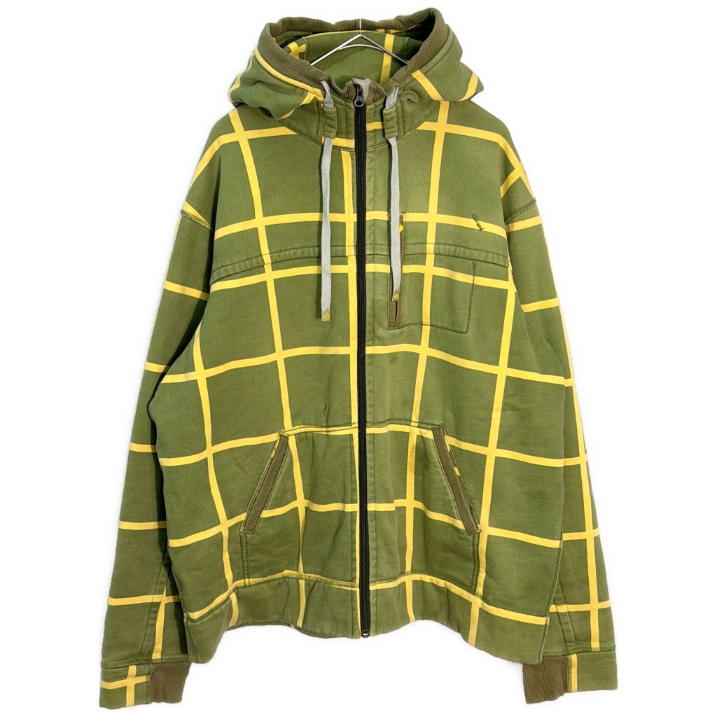 lululemon ルルレモン フルジップ スウェットパーカー 大きいサイズ チェック グリーン(レディース XXL)中古 古着 Y7656