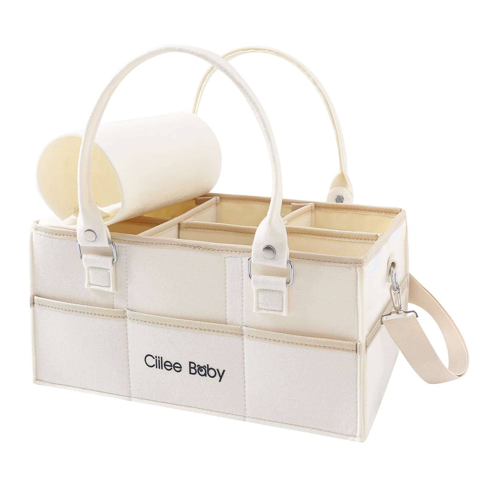 Diaper Stocker, Diaper Storage, Baby Supplies Storage Bag, Multifunction, Improved Diaper Storage Case, Diaper Storage Bag, Foldable Baby Storage Box, Car Mount, Travel Storage Bag with Lid and Shoulder Strap (6 compartments) 0