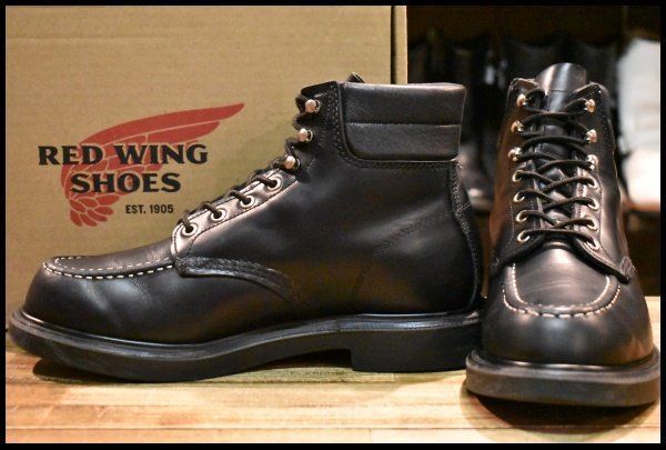 【9E 箱付 良品 21年】レッドウィング 8133 スーパーソール 黒 ブラッククローム モックトゥ 編み上げ ブーツ redwing HOPESMORE【GH093】