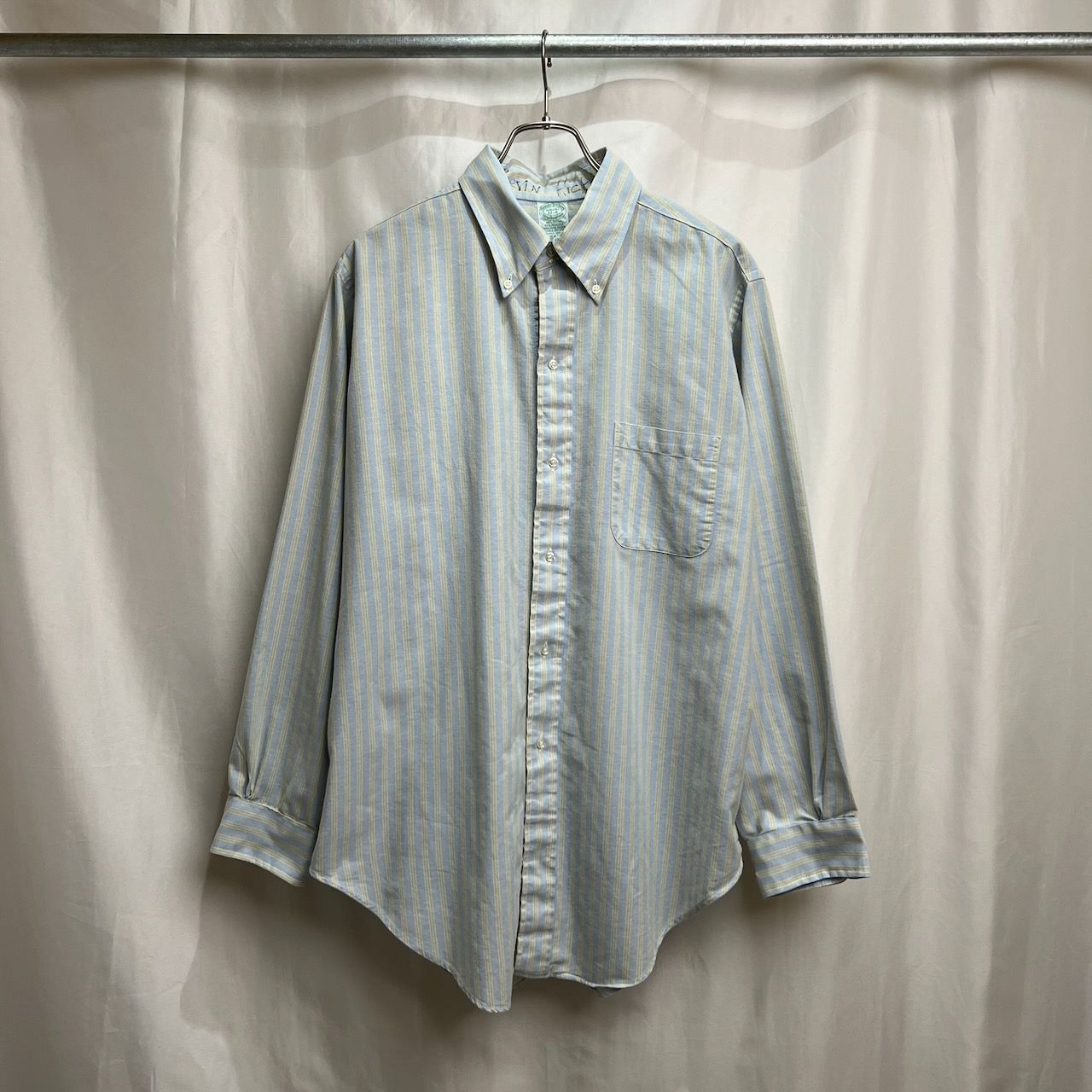 80s USA Brooks Brothers makers　6ボタン　胸ポケット　ストライプ　長袖シャツ 　17　古着