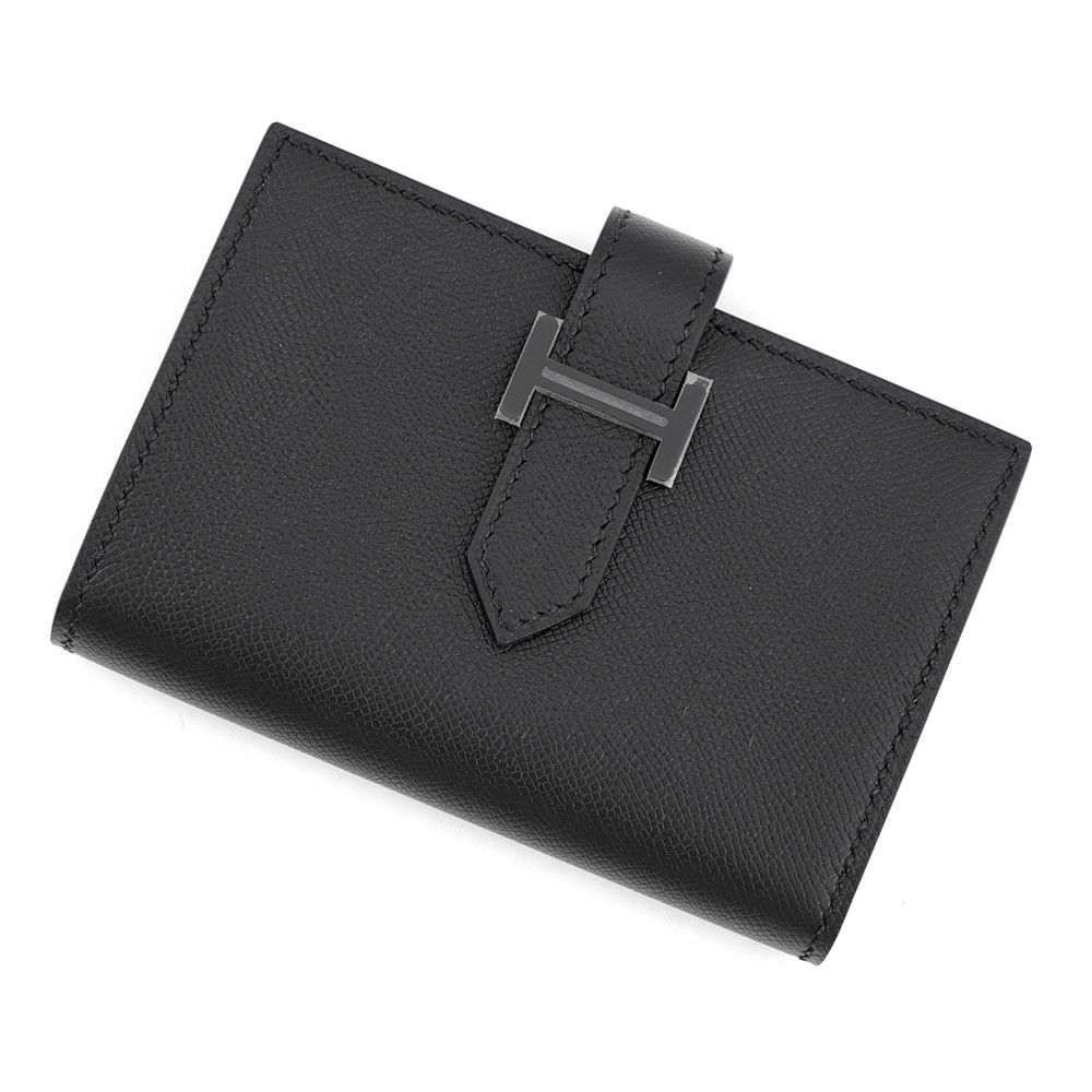 エルメス カードケース ベアン ミニ 小銭入れ付き ブラック/ブラック金具 ヴォーマダム G刻印 HERMES 名刺入れ コインケース 黒