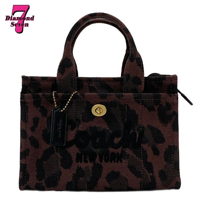 【中古】【美品】COACH コーチ カーゴ トートバッグ 20 レオパード プリント２wayバッグ ハンドバッグ ショルダーバッグ CCG01 紫 黒 パープル ブラック ミニ 小さめ アニマル柄 ヒョウ柄 サブバッグ 鞄 女性 レディース