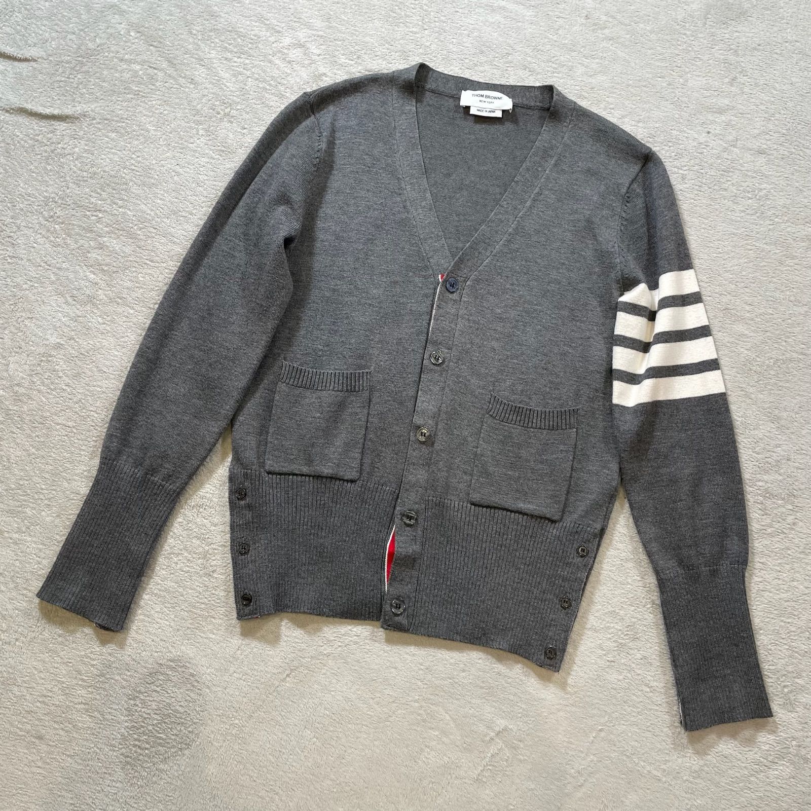 正規品 トムブラウン 4BAR オーバーサイズ　カーディガン トリコロール 1 極美品 トムブラウン THOM BROWNE カーディガン コットン100% ニット