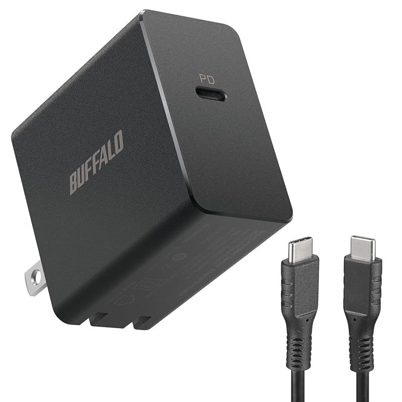 【新品】 バッファロー PD 充電器 45W USB Type-C 収納式プラグ PSE技術基準適合 USB-IF PD認証品 GaN 採用 Type-Cケーブル 付属 【 iPhone 15 15Pro 対応 】 BSACPD4505BK 1