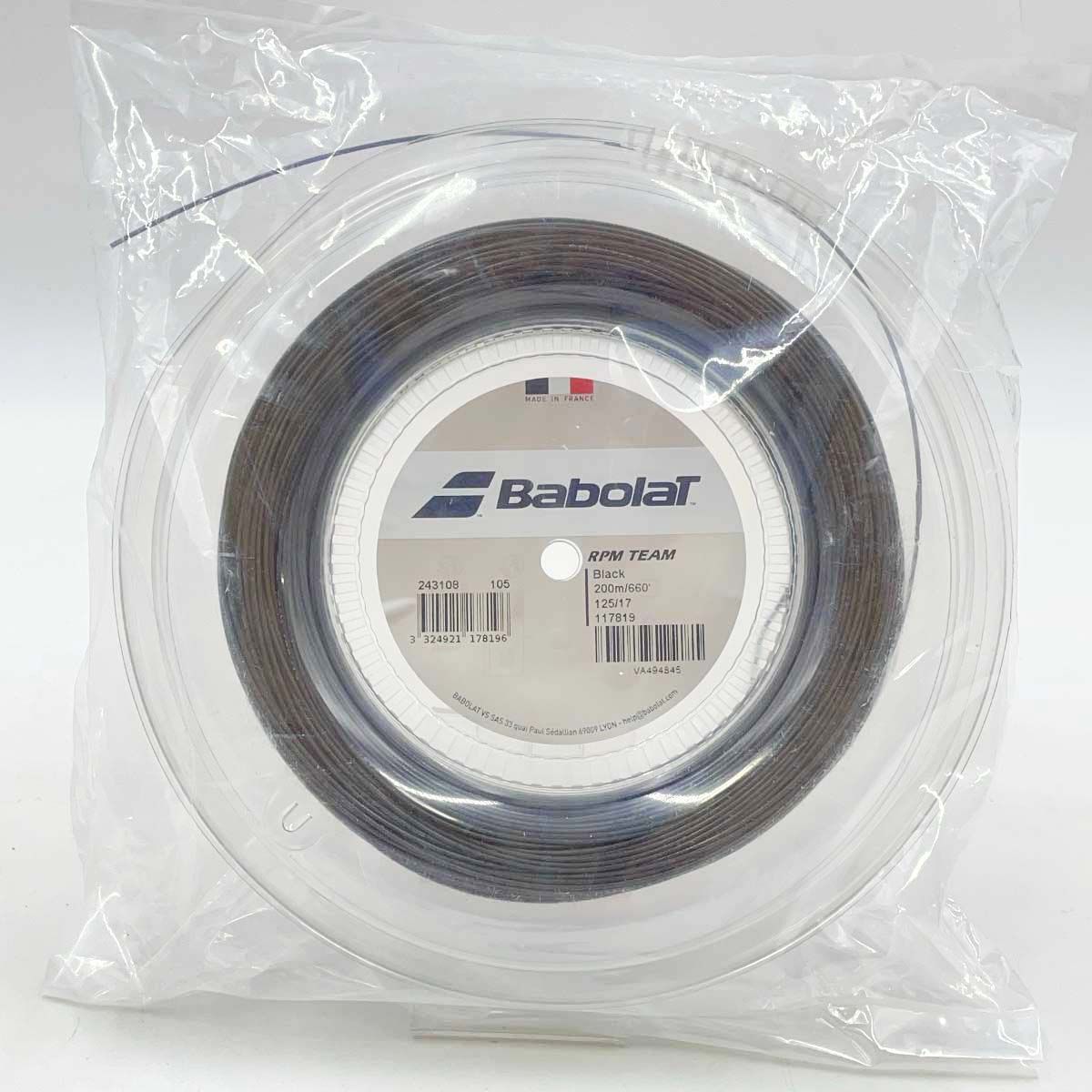 【未使用】バボラ RPM TEAM チーム 125 硬式 テニス ストリング ガット ロール 200m ブラック 243108 BABOLAT 1.25mm