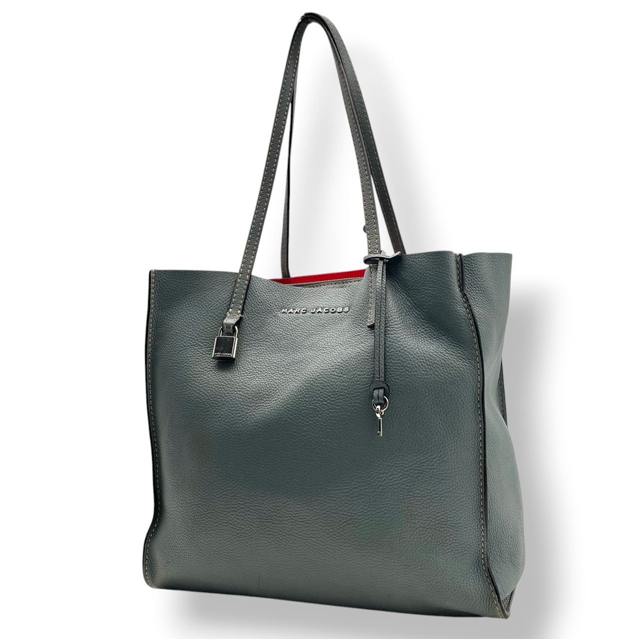 Marc Jacobs bag, tote bag, handbag, handbag, genuine leather, blue gray, red lining, gold hardware, the grind, classic, elegant, stylish, simple, large capacity, A4 storage for business commuting to work or school, outings, travel, classic, popular bag, S10