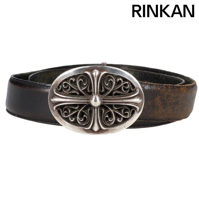 Chrome Hearts BUCKL OVAL CROSS 1.5/1.5 Classic Oval Cross Leather Strap Integrated Silver Belt Mens 36