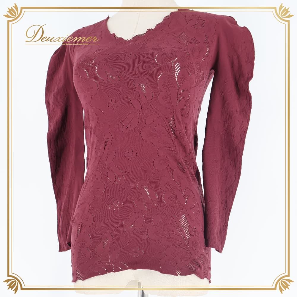 バレエ 衣装 Chacott チャコット ノーソーイング ニット トップス レッスンウェア レッド系 ブラウン系 ワイン 赤 赤茶色 長袖 レース レッスン 練習 社交ダンス 上品 レディース 日本製 ストレッチ ダンスウェア
