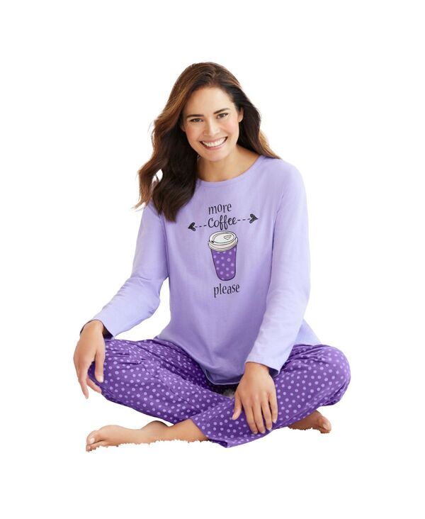 ドリームスアンドコー レディース アンダーウェア ナイトウェア ニット Dreams Co Womens Dreams and Co Long Sleeve Knit PJ Set Plum burs