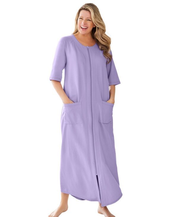 ドリームスアンドコー レディース アンダーウェア ナイトウェア プラスサイズ プチ パイル Dreams Co Petite Plus Long French Terry ZipFront Robe