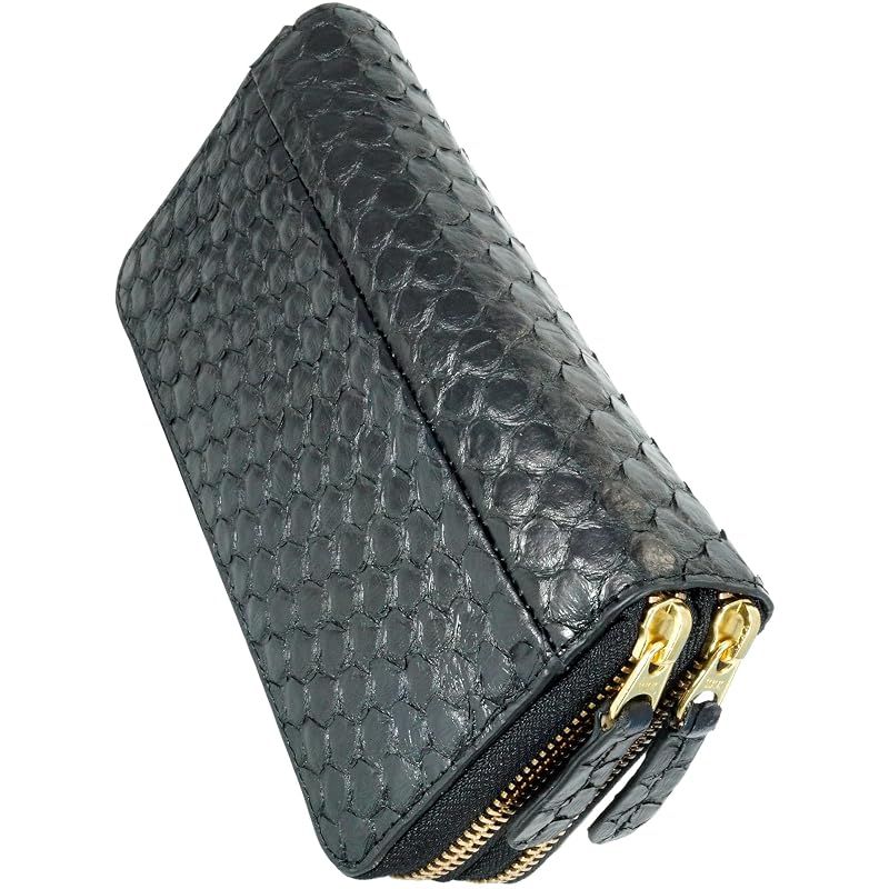 ブラック 長財布 財布 メンズ レディース 長財布 本物 ヘビ革 ヘビ皮 本革 ラウンドファスナー ダブルラウンドファスナー ラウンドジップ 小銭入れあり カード 大容量 軽量 薄い 薄型 多機能 カード収納 カード入れ レザー 使いやすい 長サイフ ロン 0