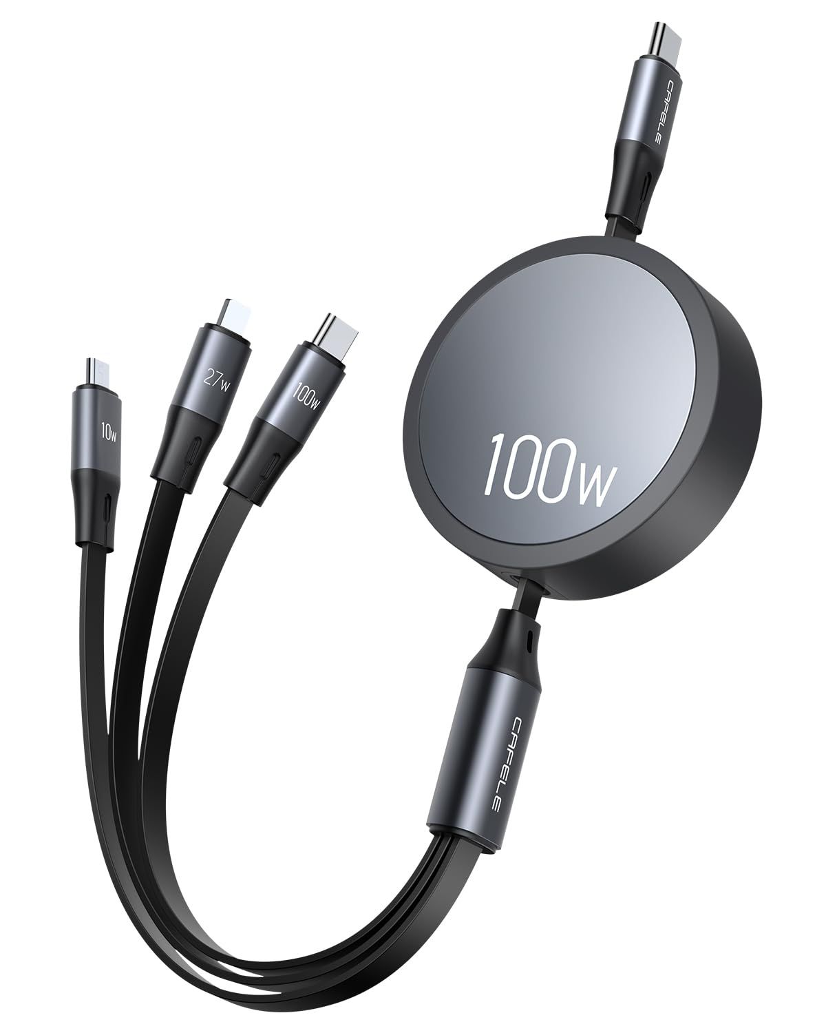 【さらに進化-新登場100W＋27W】3in1 巻き取り充電ケーブルUSB-C to USB-C ケーブルPD対応1OOW／5A QC4.0 急速充電USBけーぷる usb type c（10ow）usb-L（27W）マイクロusb（10W）マルチ 3台同 1