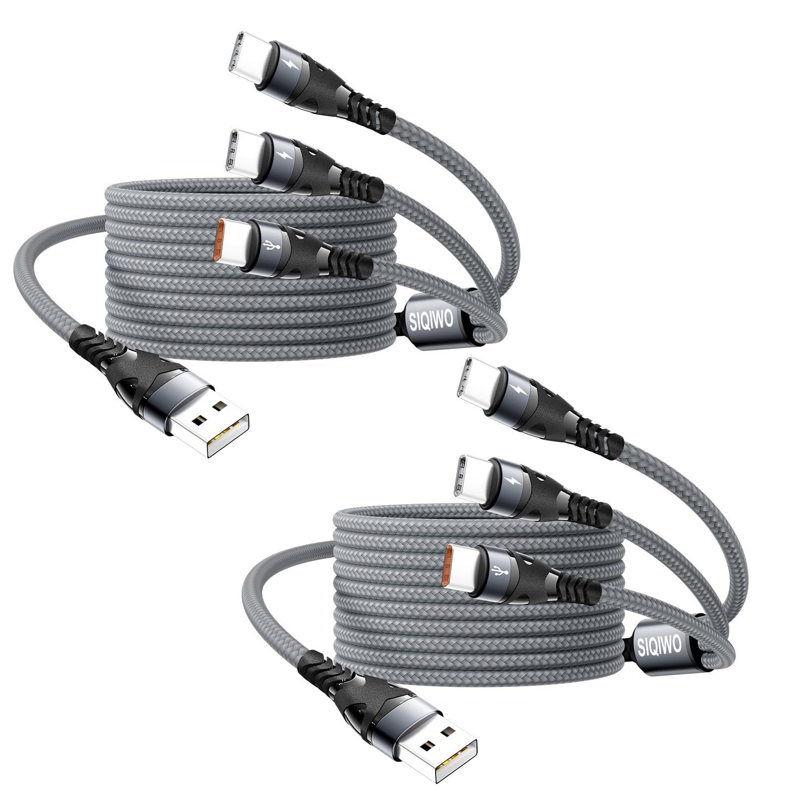 SIQIWO USB A - USB C ケーブル [3.1A／1.2M／2パック]、QC 3.0 USB タイプ C 急速充電スプリッターコード、3つのUSB Cアダプターポート付き、iPhone 15 16／Samsung Galaxy S26 S25 1