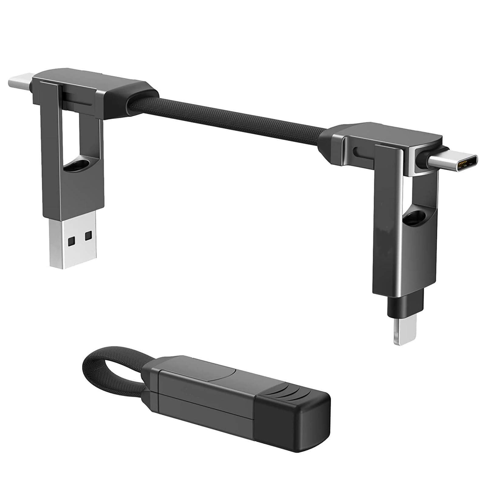 CHAFON 6in1ALL IN CHARGER グレー マルチ充電ケーブル USB Type-C Type-A 急速充電 転送 短い 1