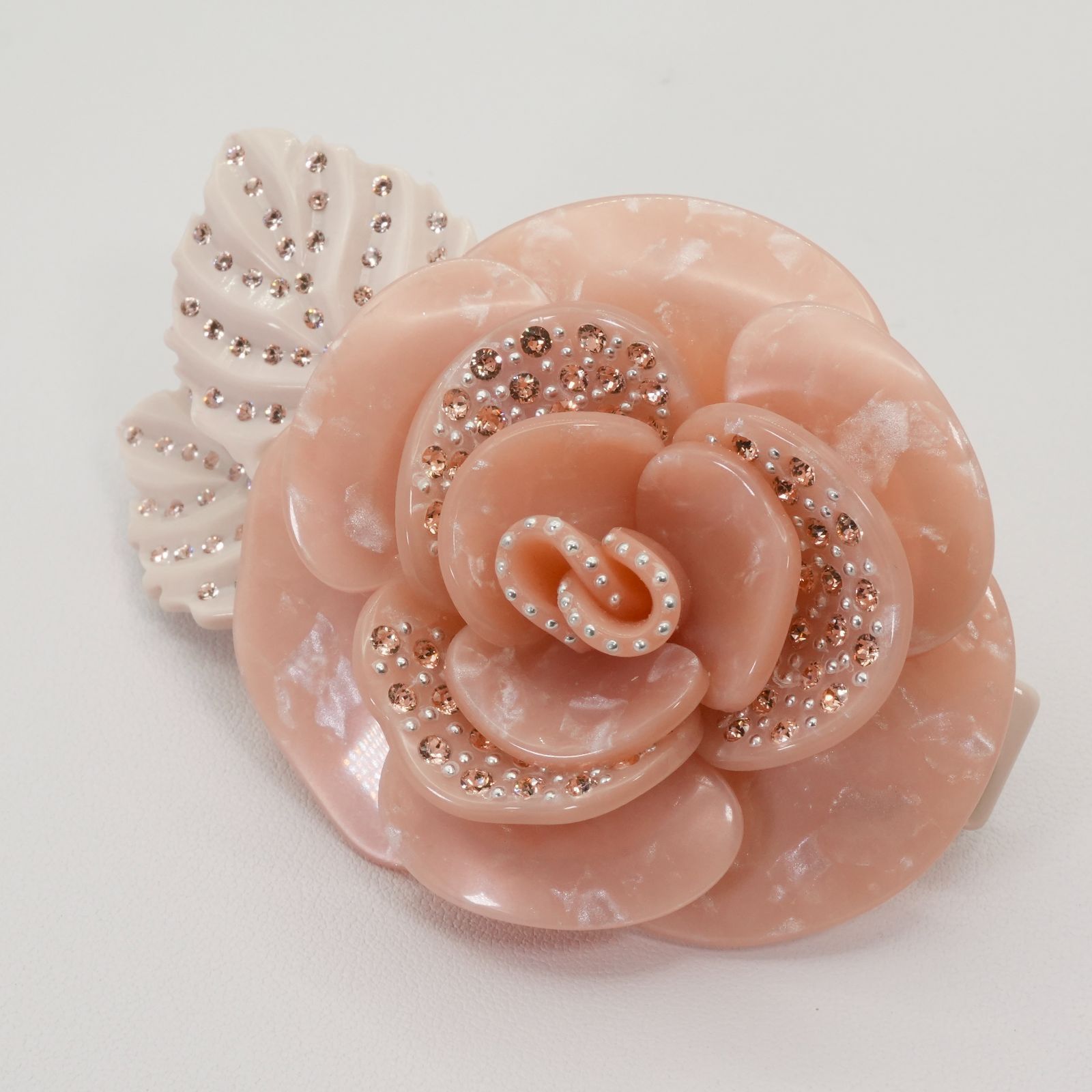 美品 アレクサンドルドゥパリ 薔薇 バレッタ ピンク ストーン/25-1308