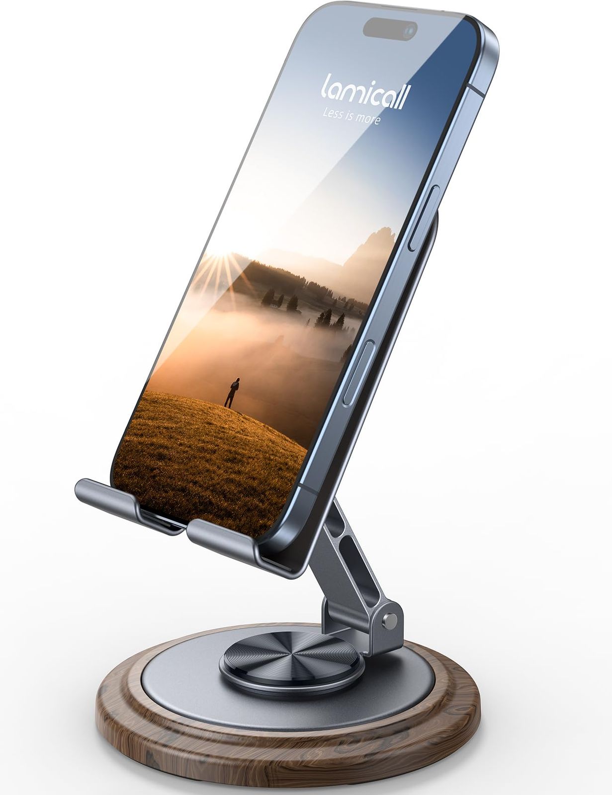 【360度回転・カチカチ音】 軽量 折り畳み スマホ スタンド Lamicall : ABS アルミ 卓上 コンパクト 角度 回転 携帯 置き 1