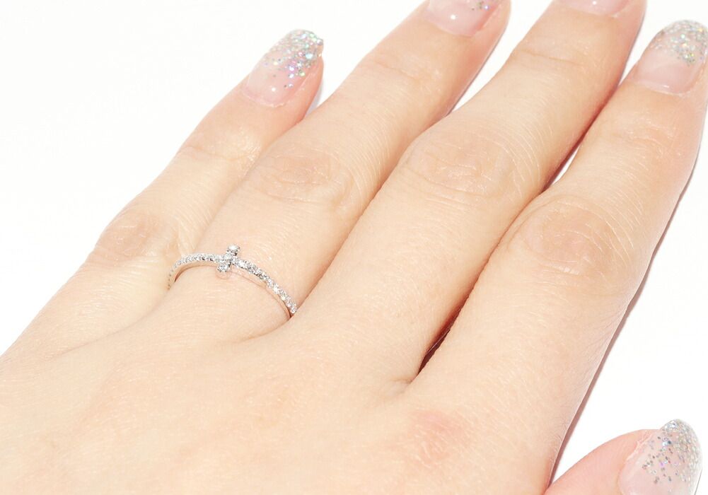 ティファニー 指輪 K18WG ダイヤ0.20ct Tワイヤー フルサークル リング