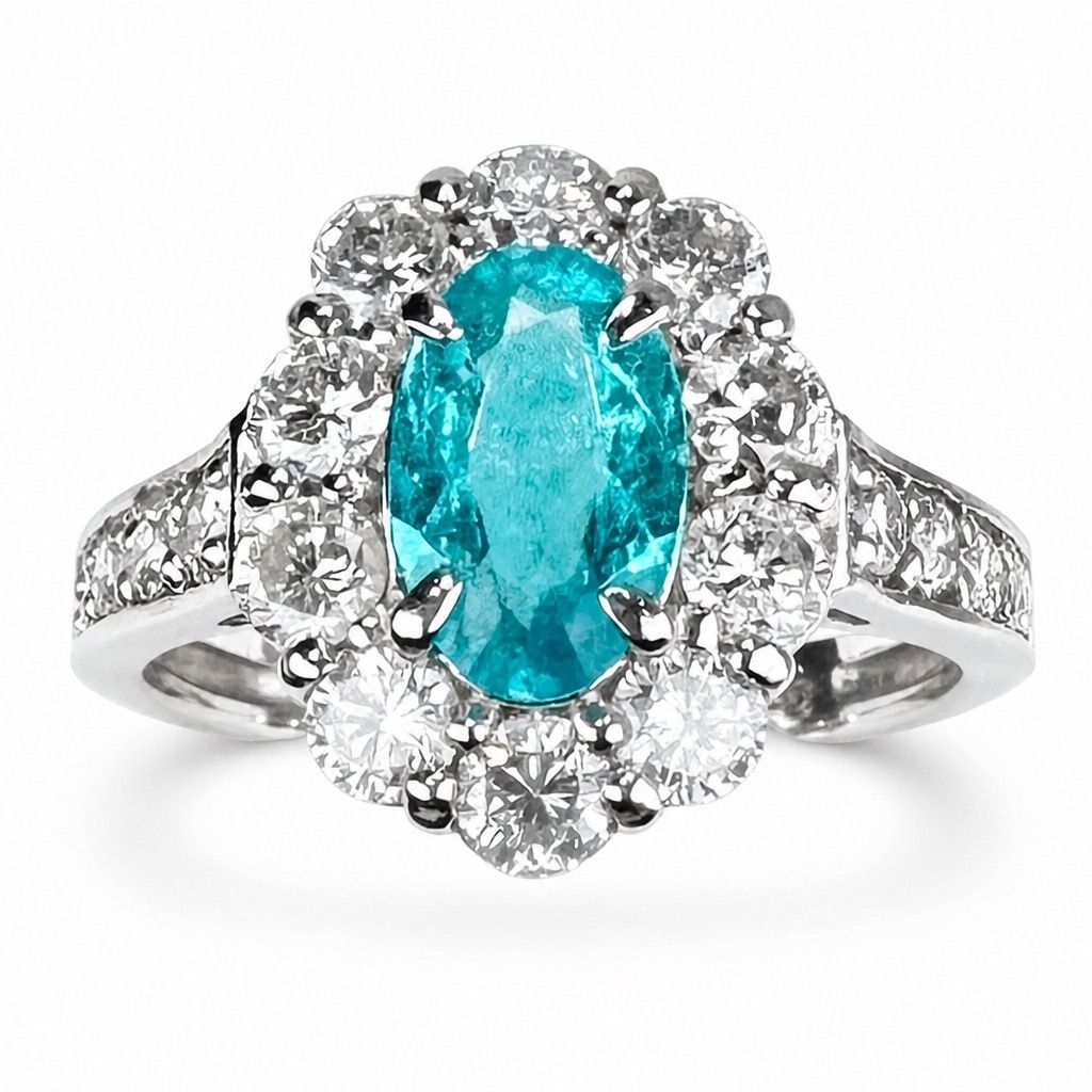 [Made in Brazil] [with GIA Identification] Paraiba Tourmaline 0.80ct Diamond 1.26ct Pt950 Ring