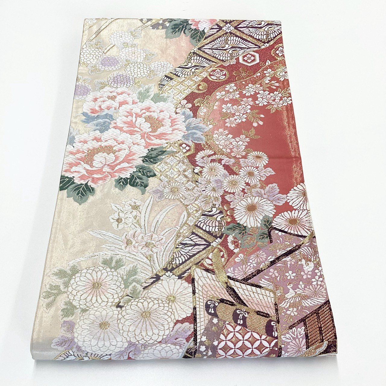 金糸 鳳凰 花文様 レディース帯 8885］袋帯 草花鳳凰吉祥文様 金糸 六通 正絹 着物 フォーマル - メルカリ