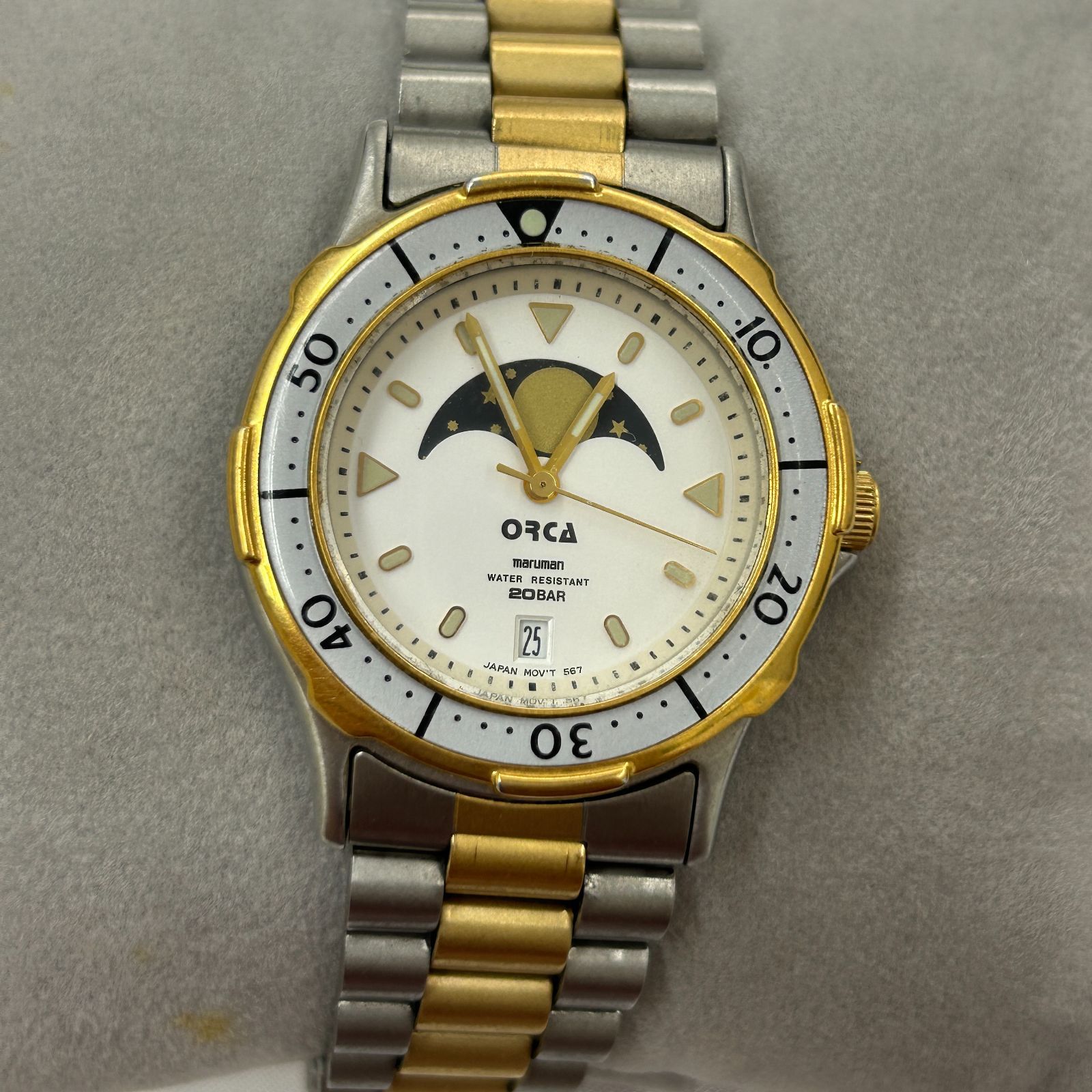 D【中古品】不動 maruman マルマン ORCA オルカ OR67ムーンフェイズ サン&ムーンモデル 防水 腕時計 ジャンク品