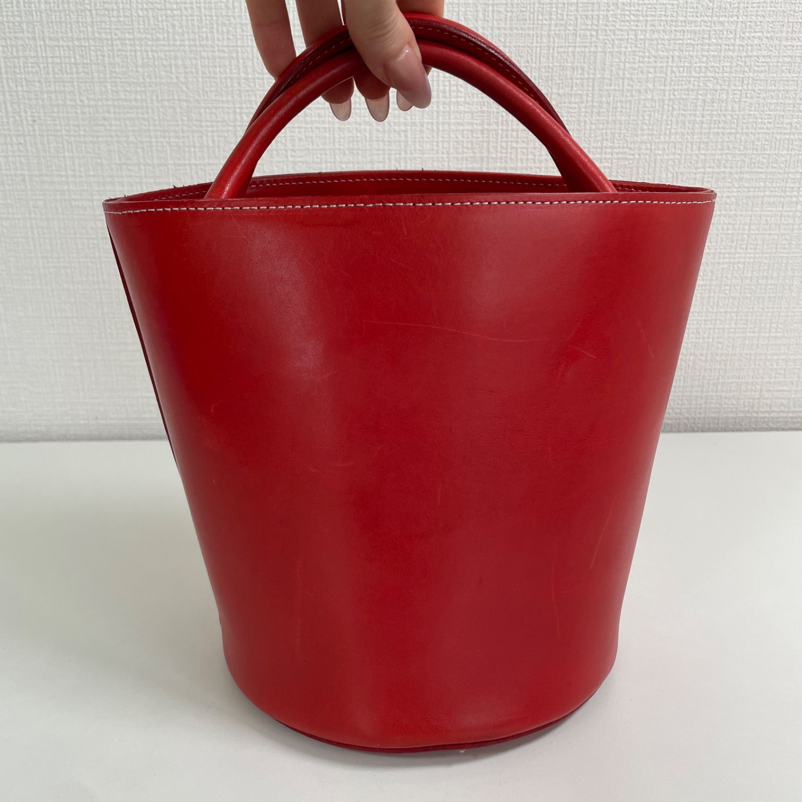 Kitamura キタムラ ハンドバッグ レッド レザー バケツ型 - メルカリ