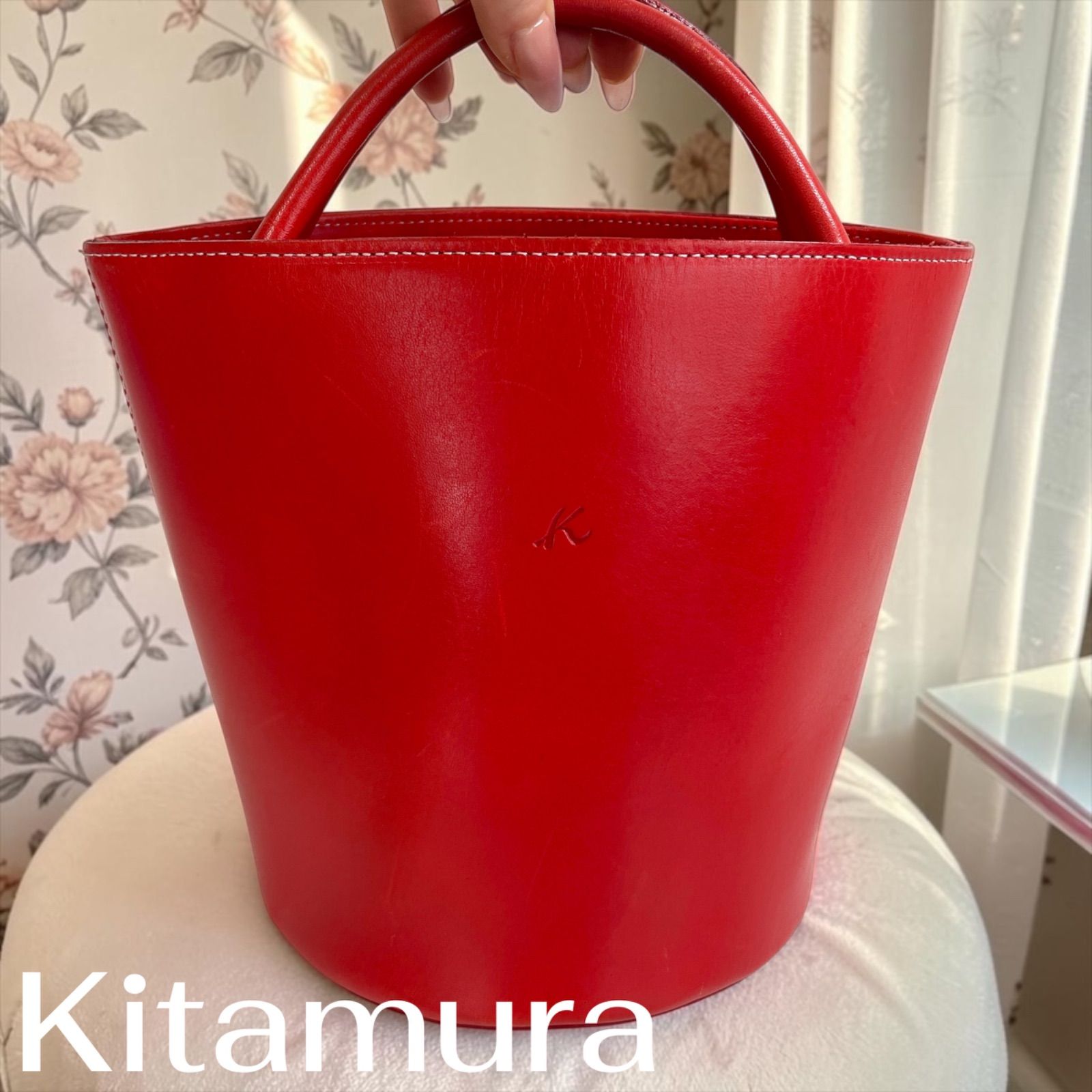 Kitamura キタムラ ハンドバッグ レッド レザー バケツ型 - メルカリ