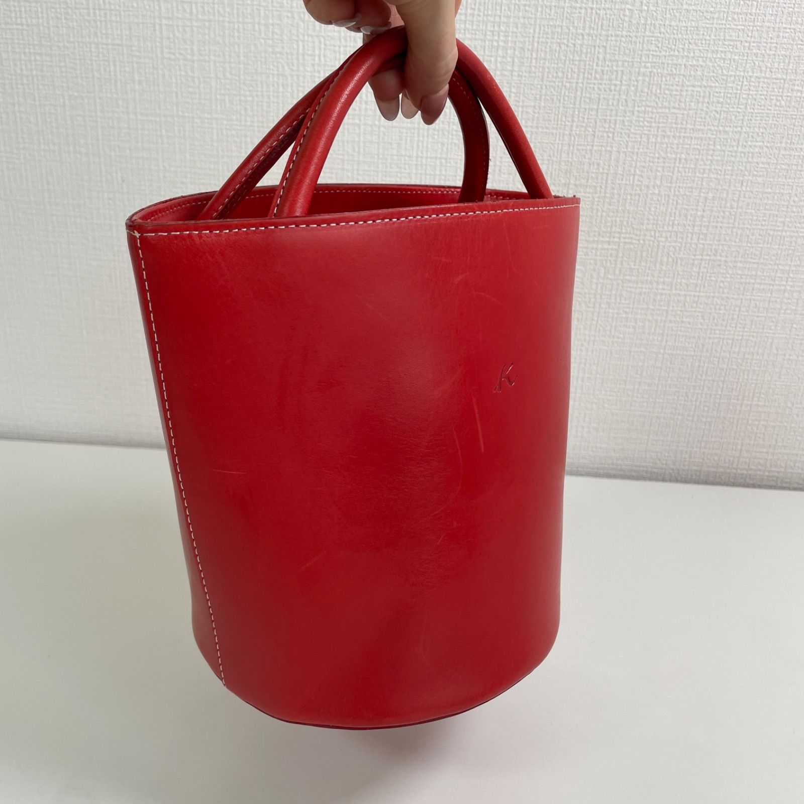 Kitamura キタムラ ハンドバッグ レッド レザー バケツ型 - メルカリ