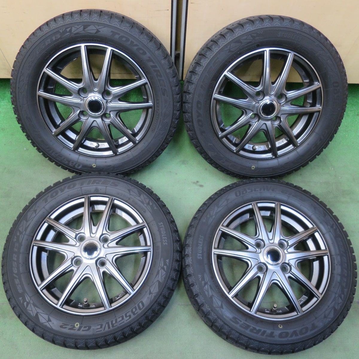 バリ溝！22年！キレイ！8.5分◎スタッドレス 155/65R13 トーヨー オブザーブ GIZ2 社外 アルミ 13インチ PCD100/4H◎6081205イス