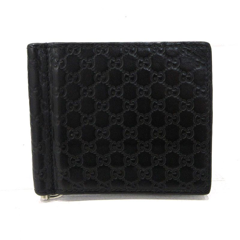 【三重本店】 中古 GUCCI | グッチ 札入れ マネークリップ付き 二つ折り 544478 マイクログッチシマ ブラック 【125】