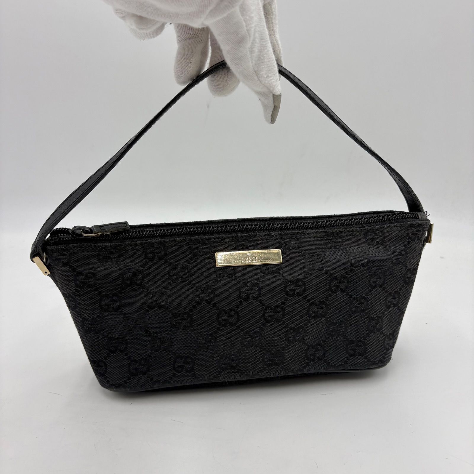 Gucci Gucci GG canvas gold plate accessory pouch handbag black 039 1103