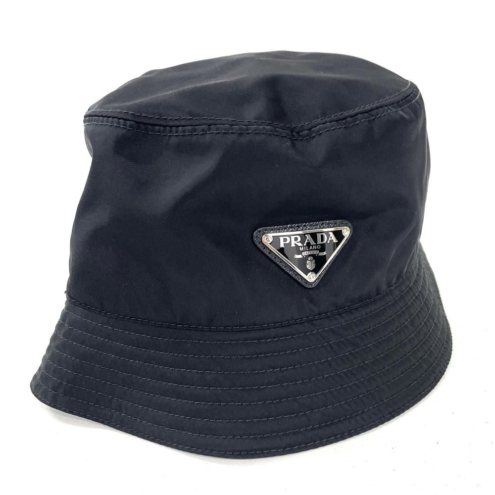 プラダ PRADA トライアングルロゴ バケット ハット ブラック【中古