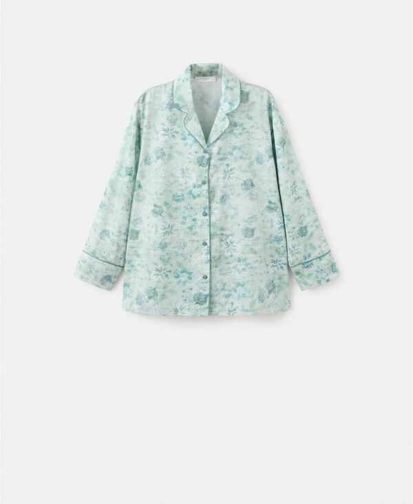 マンゴ レディース アンダーウェア ナイトウェア プリント シャツ MANGO Womens Piping Detail Printed Pajama Shirt Mint Green グリーン 14,045円