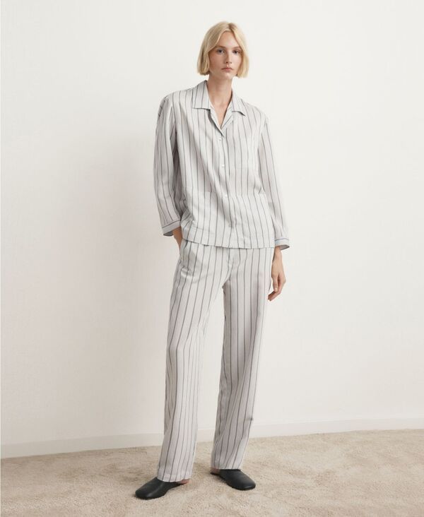 マンゴ レディース アンダーウェア ナイトウェア パンツ MANGO Womenstriped Pajama Pants Gray グレー