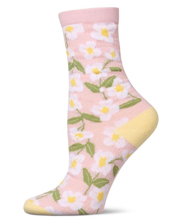 メモイ レディース アンダーウェア 靴下 MeMoi Womens Daisy Pointelle Crew Socks Pink ピンク