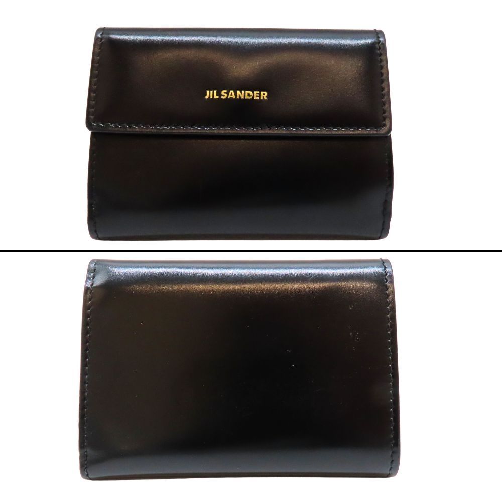 【中古】JIL SANDER ジルサンダー 三つ折り財布 ベビーウォレット レザー ブラック コンパクトウォレット 上品 高級感 レディース メンズ A2603456【無料ギフトラッピング承ります】