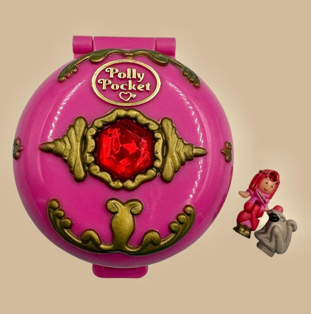 Rare complete! 90's 1992 Vintage Polly Pocket Polly Pocket Compact Jweled Palace Jewel Pink Gem Miniature Playhouse Dollhouse Figure Doll Plush Toy