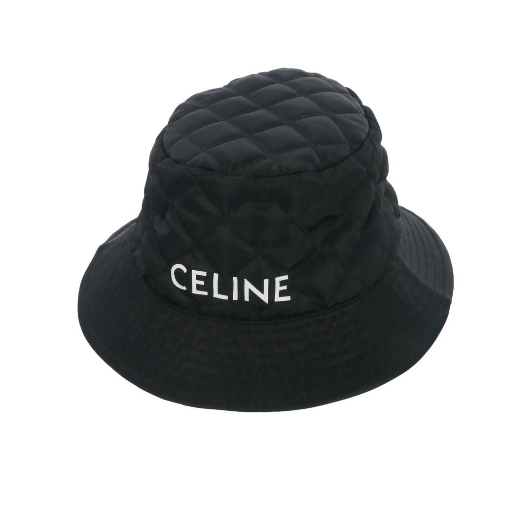 セリーヌ CELINE キルティング バケットハット ロゴ ナイロン L 黒 ブラック 2AUB0930C
