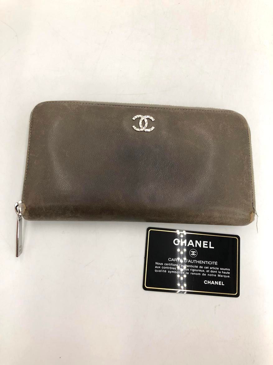 CHANEL シャネル ラウンドファスナー ココマーク キャビアスキン 長 財布 グレージュ ■■◎レディース 12,884円
