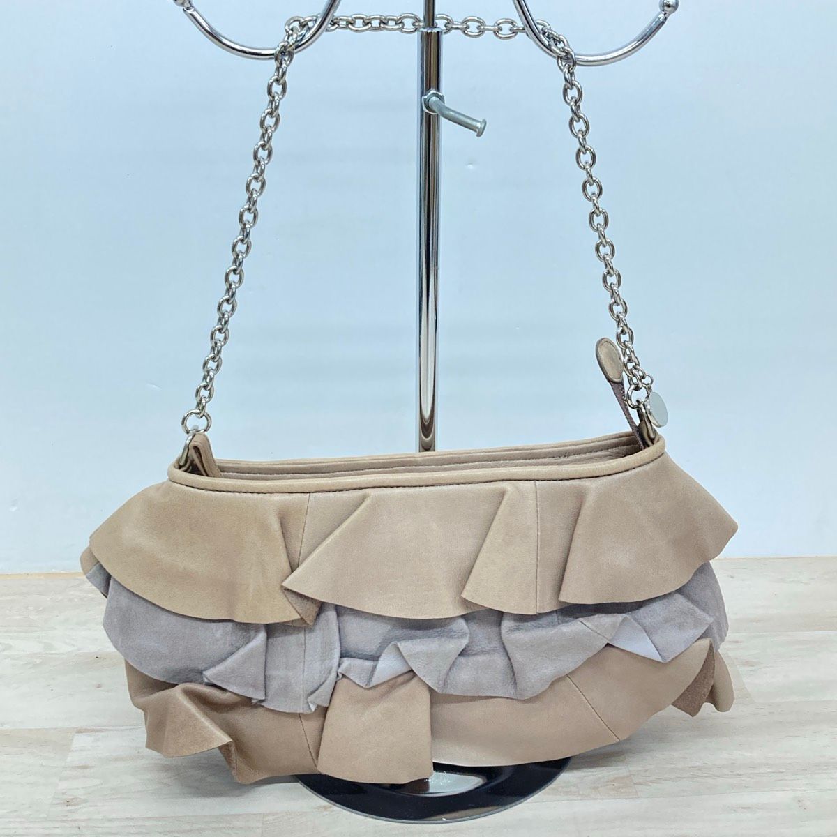 美品 GINZA Kanematsu/銀座かねまつ フリル チェーン ショルダーバッグ 