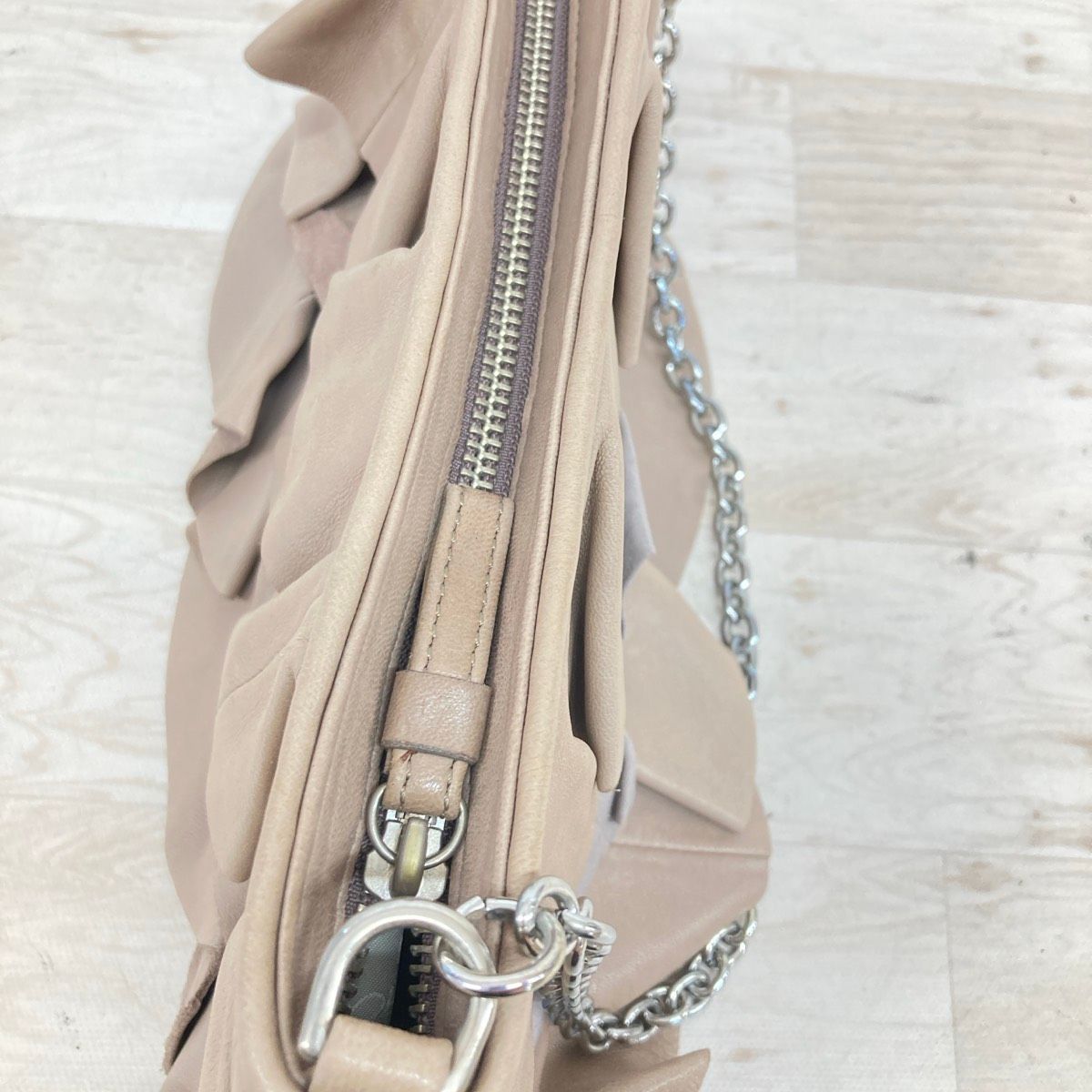 美品 GINZA Kanematsu/銀座かねまつ フリル チェーン ショルダーバッグ 