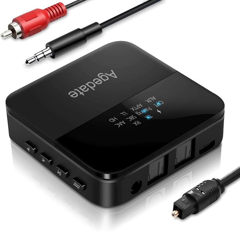【新品】 Bluetooth 5.0 トランスミッター レシーバー 一台二役 光デジタル対応 ワイヤレス オーディオ ブルートゥース 送信機 受信機 2台同時接続 aptX HD aptX LL対応 RCA AUX SPDIF接続 22時間連続作動(MAX 1