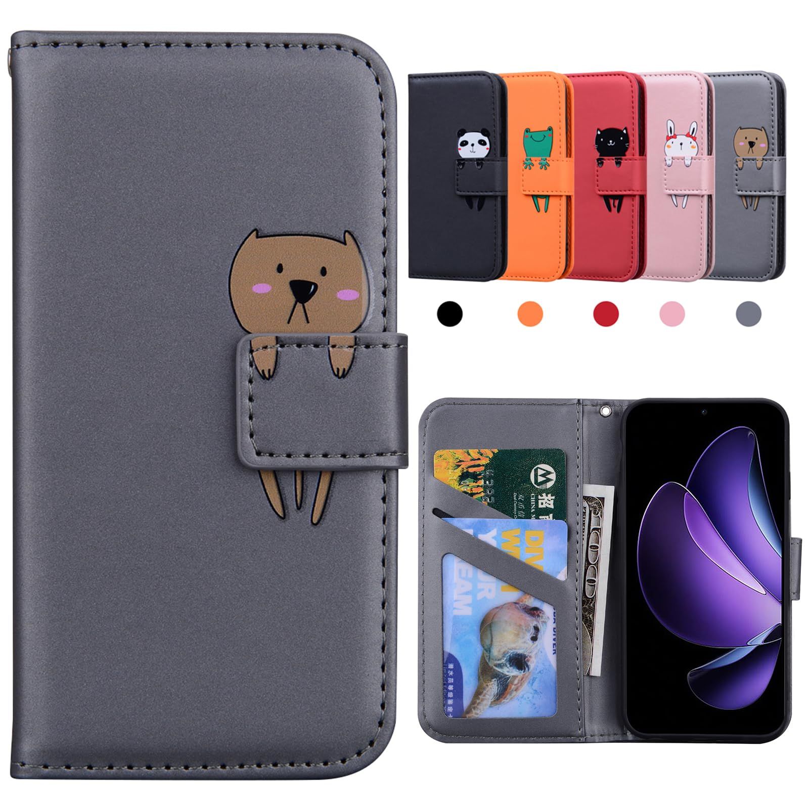 Kedic 適合 OPPO Reno 13a ケース 手帳型 CPH2699 オッポリノ13a ケース 可愛い reno13a 手帳型ケース グレー 1