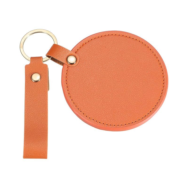 [Brand New] uxcell Key Chain Mirror Mini Compact Mirror with PU Leather Cover Pocket Size Round Rotatable Folding Key Ring Women's Makeup Bag Wallet for Travel Orange Red 0