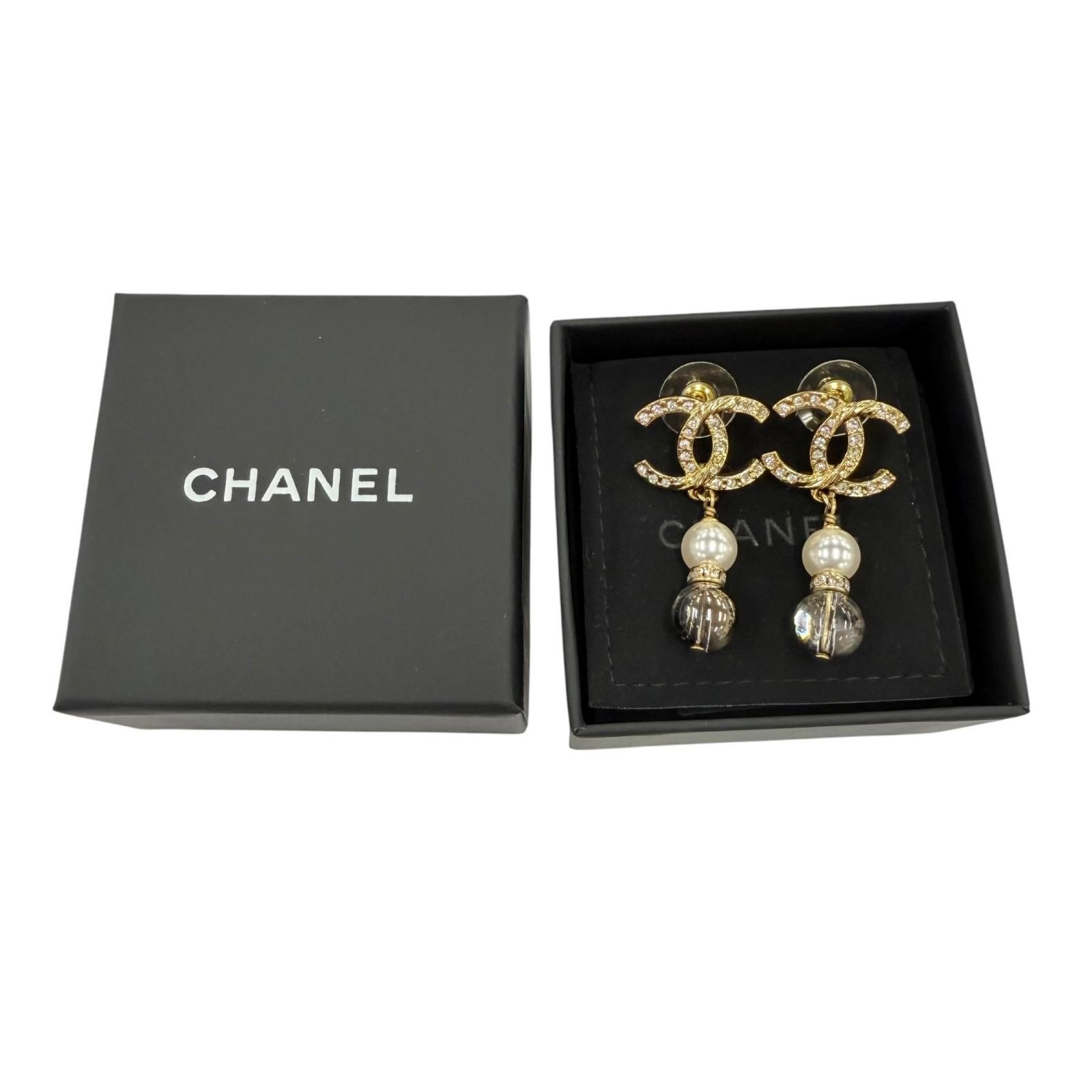 極美品☆CHANEL シャネル A23C ココマーク ラインストーン パール