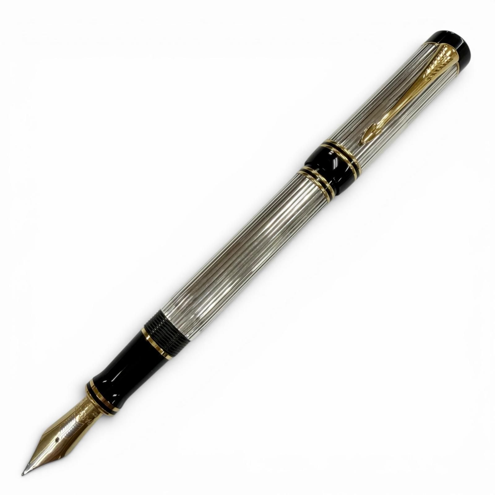 Good Condition ▼ PARKER Parker Duofold Centennial Nib 18K F Nib Fountain Pen Silver Gold Black Mens