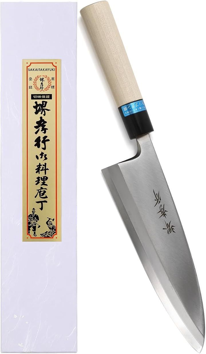 KitcheNavi 堺孝行 600年の継承技術。プロの料理人が愛用 INOX和包丁 出刃包丁 魚さばき でば包丁 日本製 朴水牛柄 専用箱入り (シルバー, 210mm)